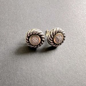 David Yurman 18K Gold and Silver Earrings with Diamonds